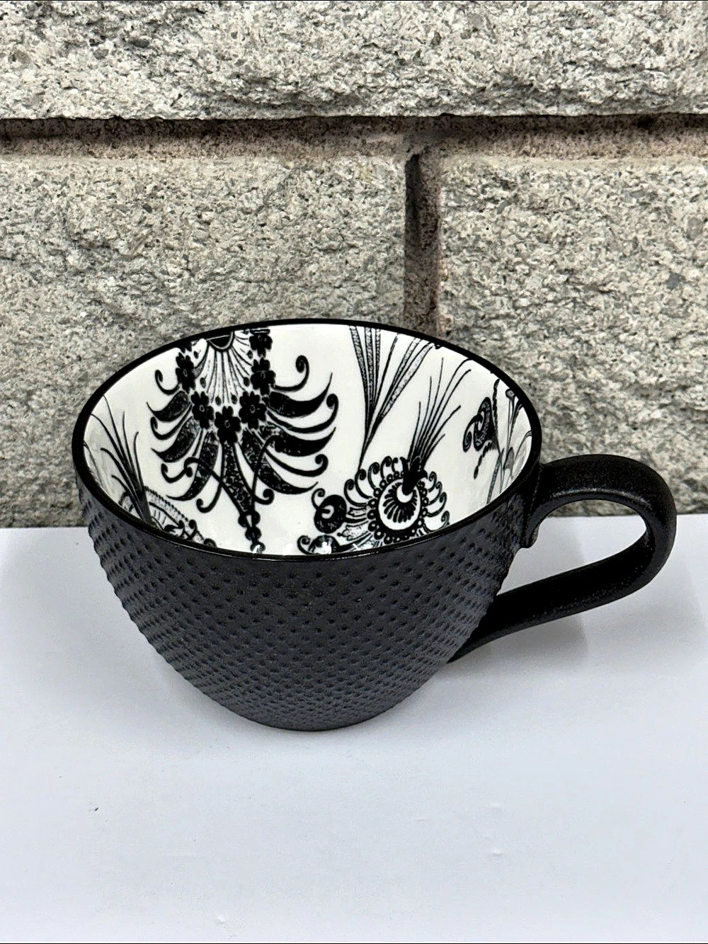Ma Maison Black & White Botanical Floral Textured Ceramic Mug Cup